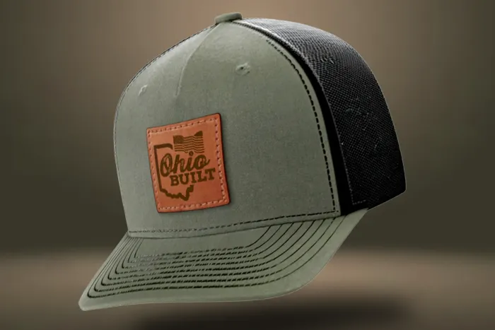 Gray-and-black mesh trucker cap with an orange “Ohio Built” patch on the front