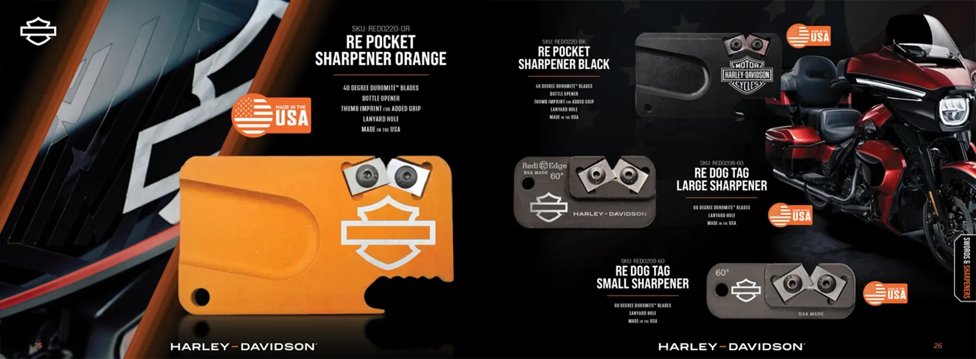 Orange dog harness product graphic with feature labels on a dark background and a dog on the right