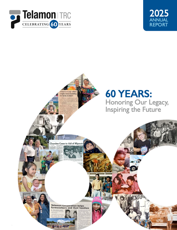 Telamon TRC 2025 annual report cover with “60 years” collage and blue title banner