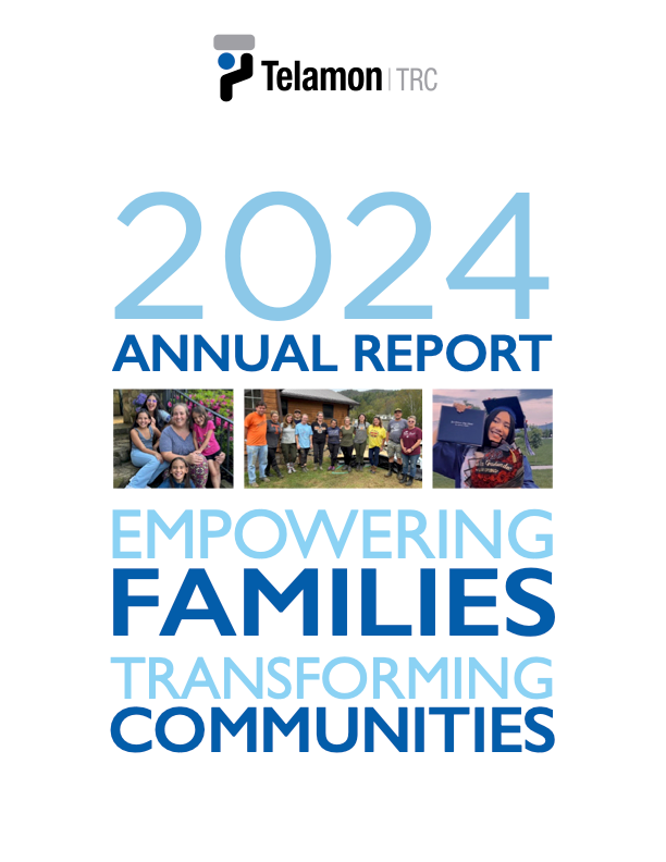 Telamon TRC 2024 annual report cover with blue text: “Empowering Families, Transforming Communities”
