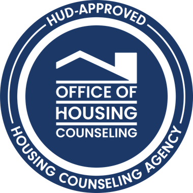 HUD-approved Office of Housing Counseling agency seal in blue and white with house icon