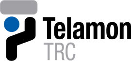 Telamon TRC logo with blue and black icon and gray text on white background
