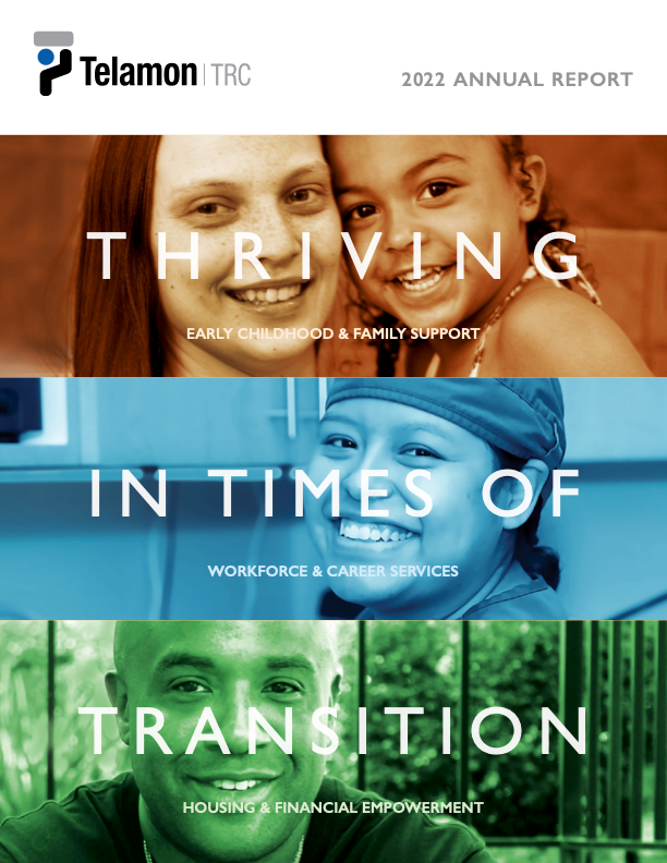 Telamon TRC 2022 annual report cover with banner photos and text: thriving in times of transition