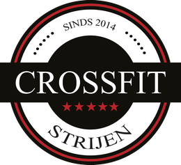 Het zwart-rode CrossFit Strijen-logo, opgericht in 2014, met sterren.