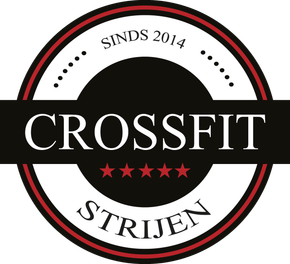 Het zwart-rode CrossFit Strijen-logo, opgericht in 2014, met sterren.