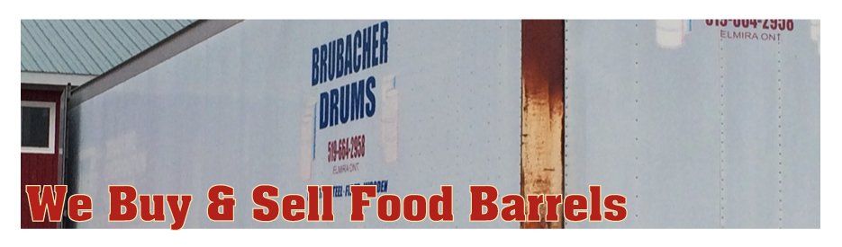 A sign on the side of a building that says we buy and sell food barrels