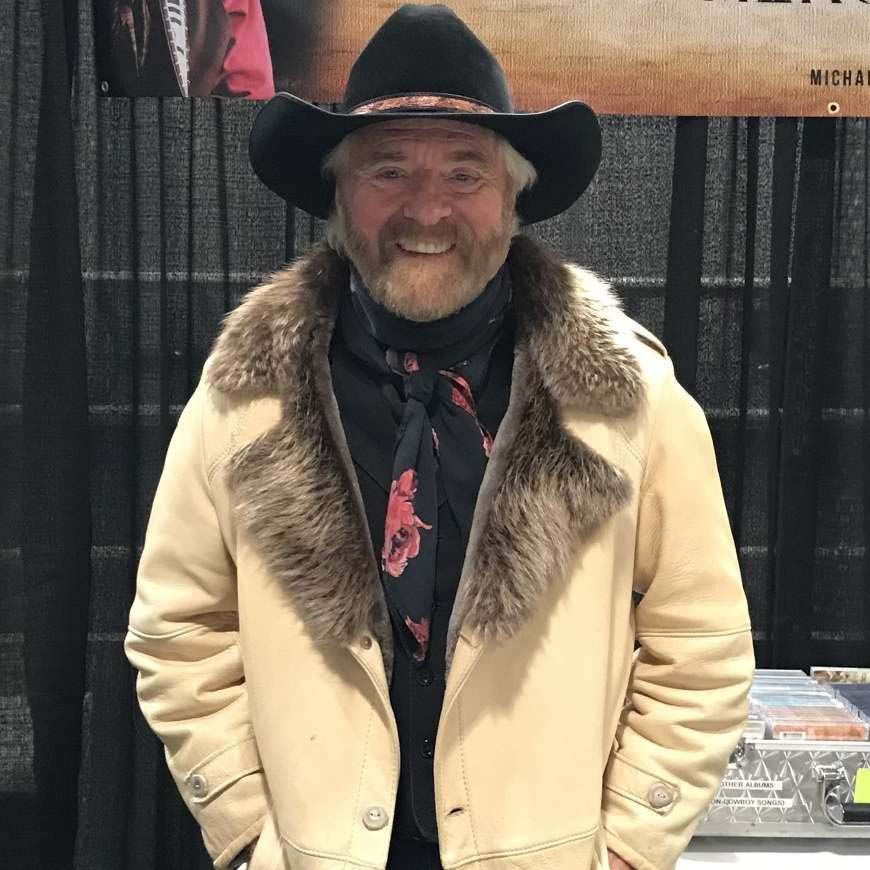 A man wearing a cowboy hat and a fur coat