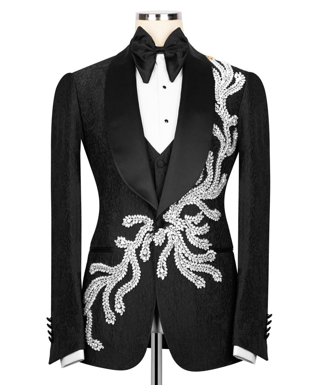 ORIGINAL MILANO 3Pcs Black SilverEmbroidered Couture Tuxedo Jacket