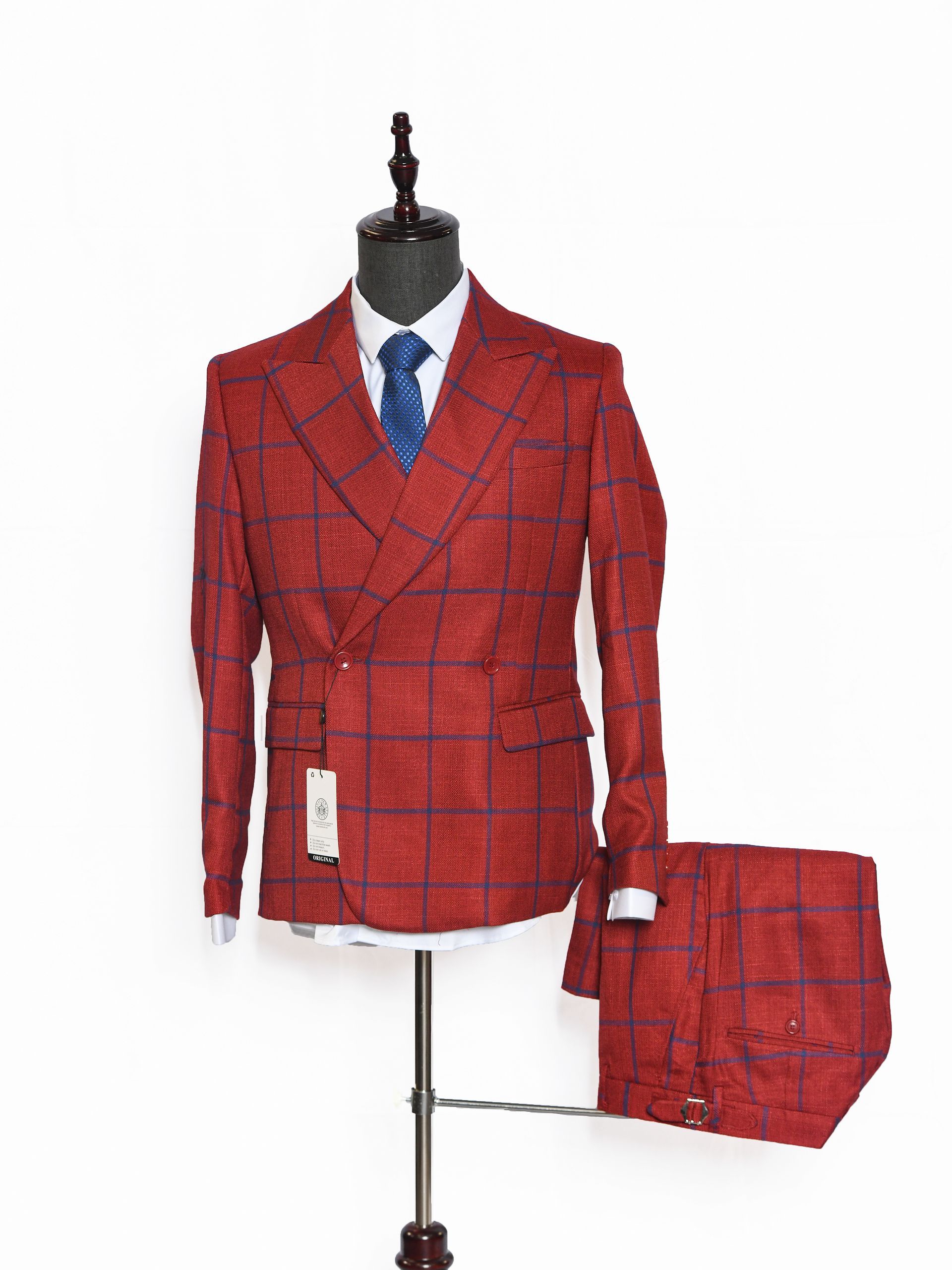 Wine red three-piece plaid, one