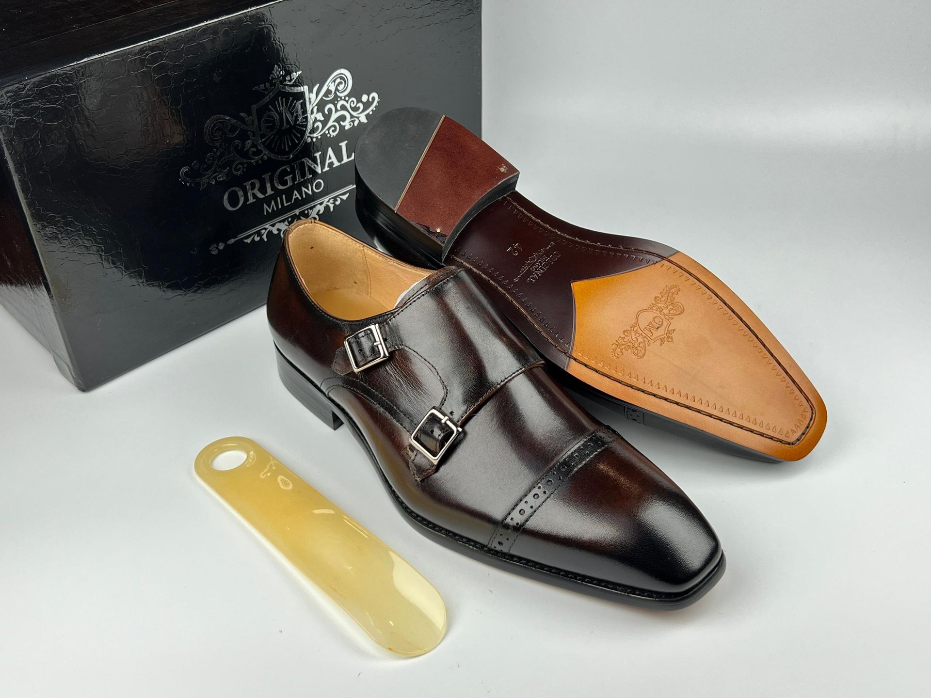 Stained Brown Oxford Wing Tip Lace Up Dress Shoe