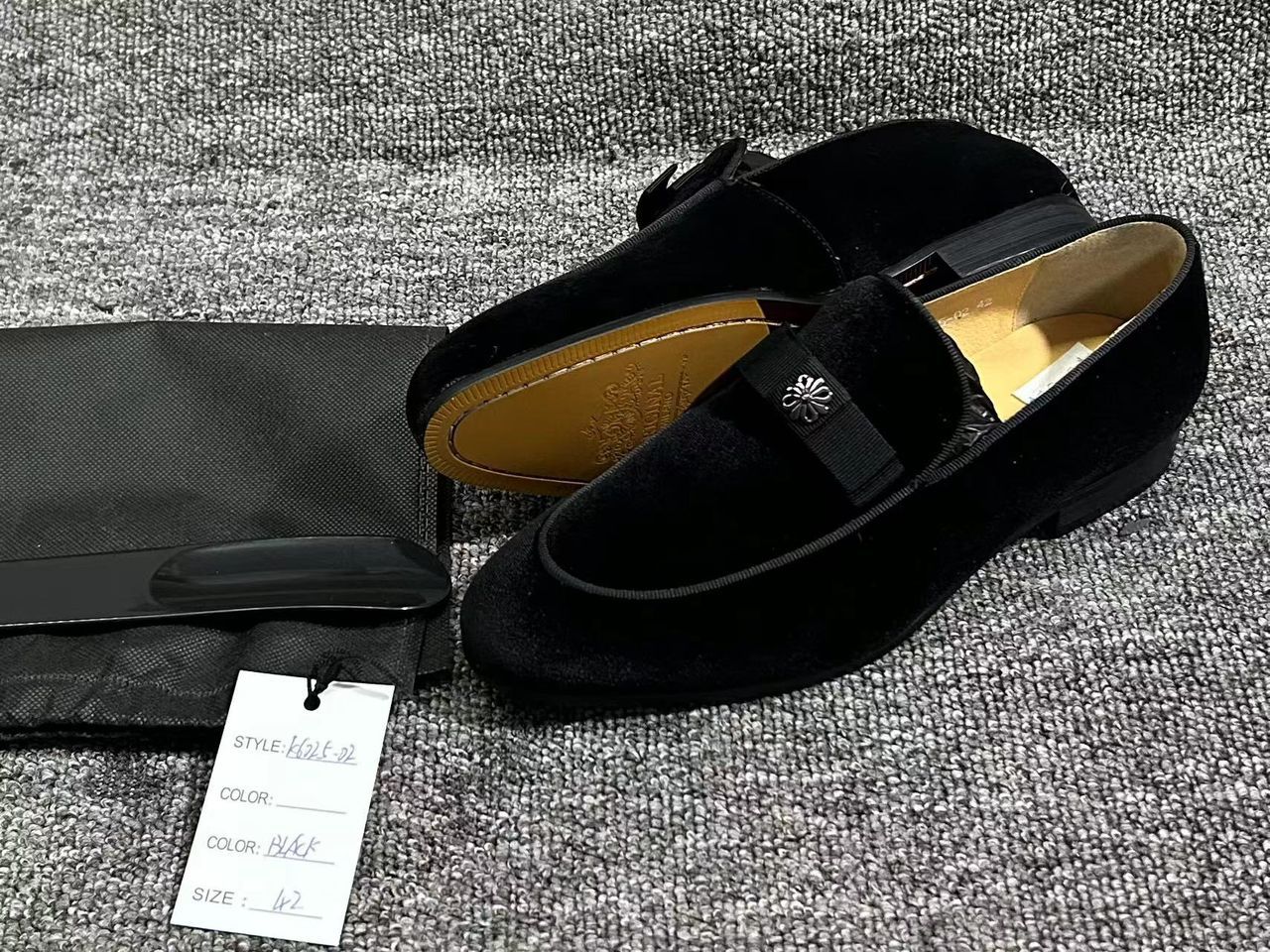 Original Milano Black Velvet Dress Loafer With Ribbon And Metal Detail On Instep
