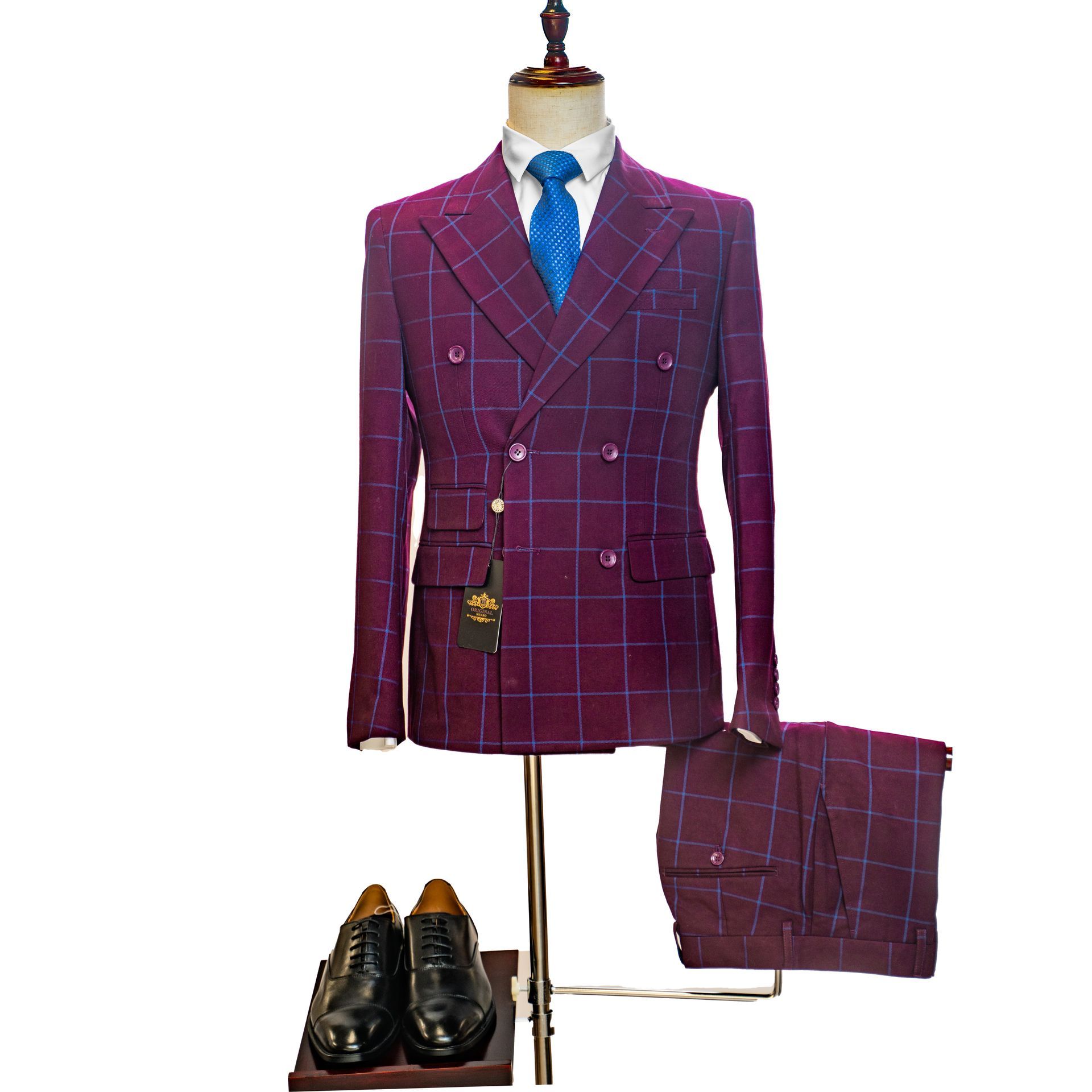 Plum Purple Windowpane Double-Breasted Suit