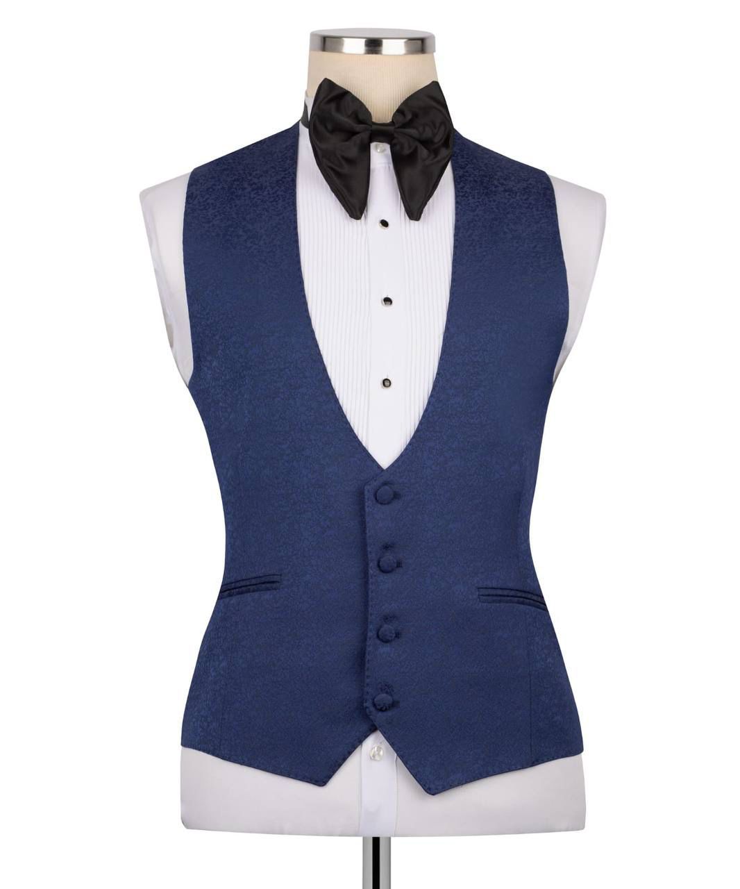 ORIGINAL MILANO –3Pcs Navy Blue Three-Piece Shawl Lapel Tuxedo Jacket