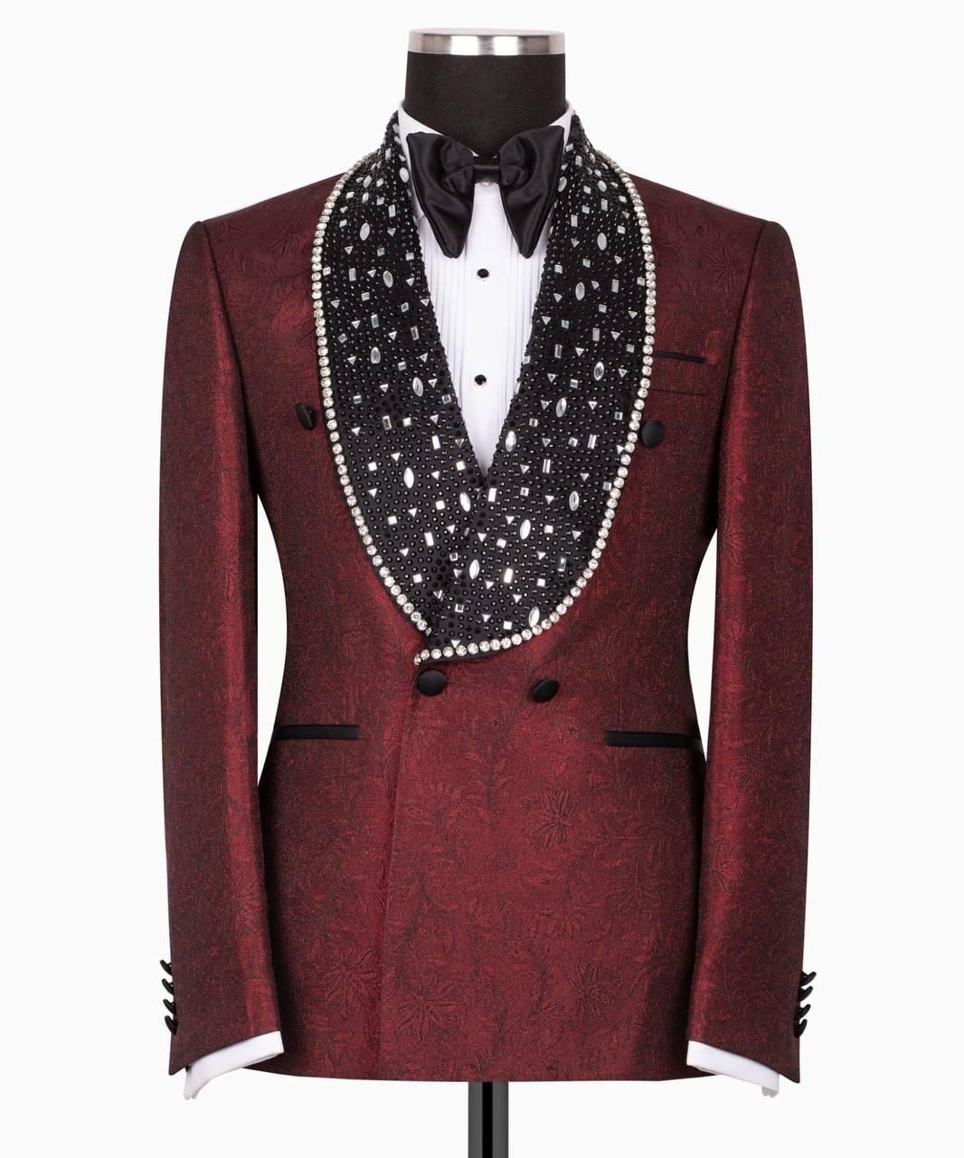 ORIGINAL MILANO –2Pcs Burgundy Royal Crystal Belt Tuxedo