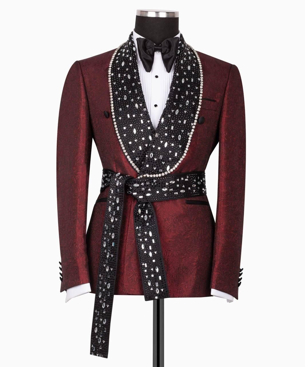 ORIGINAL MILANO –2Pcs Burgundy Royal Crystal Belt Tuxedo