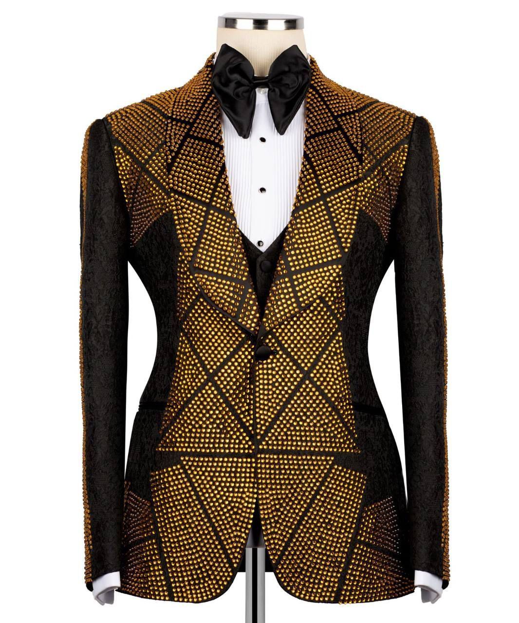 ORIGINAL MILANO –3Pcs Royal Gold Geometric Crystal Tuxedo