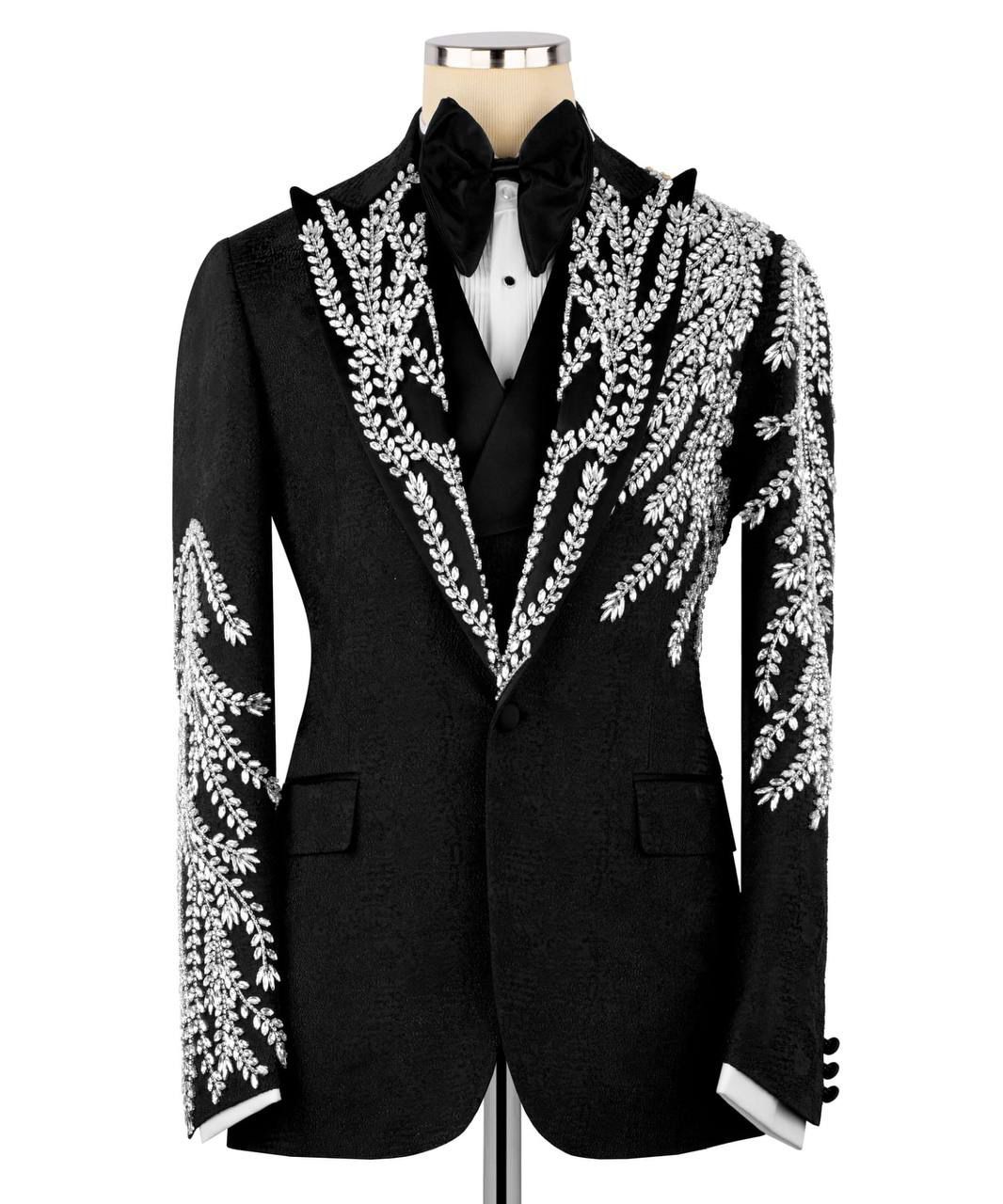 ORIGINAL MILANO – 3Pcs Black Imperial Silver Embroidered Tuxedo