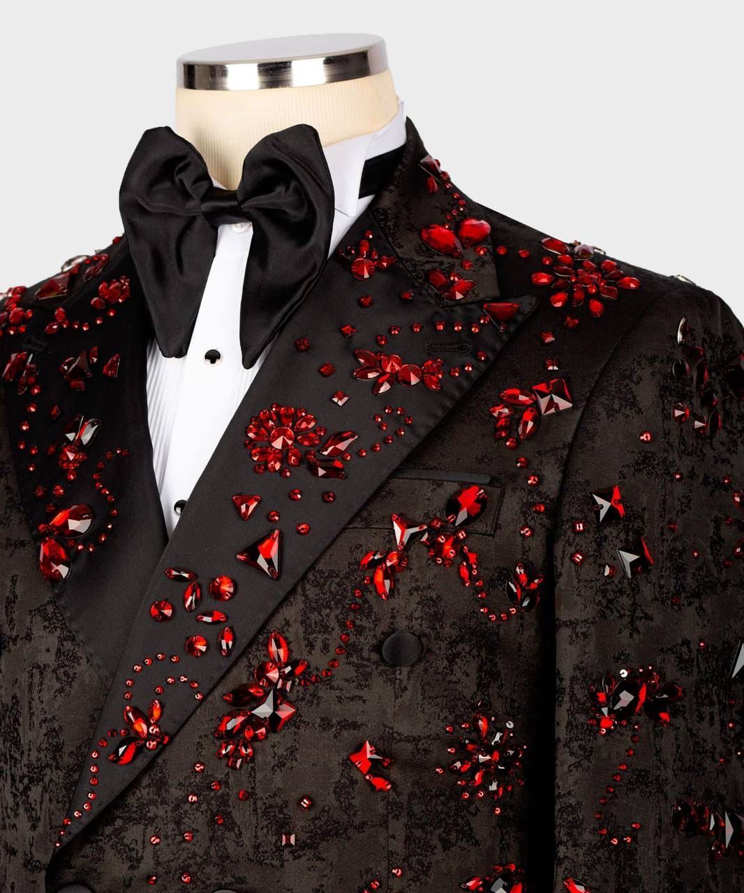 ORIGINAL MILANO – 2Pcs Black & Ruby Crystal Couture Tuxedo