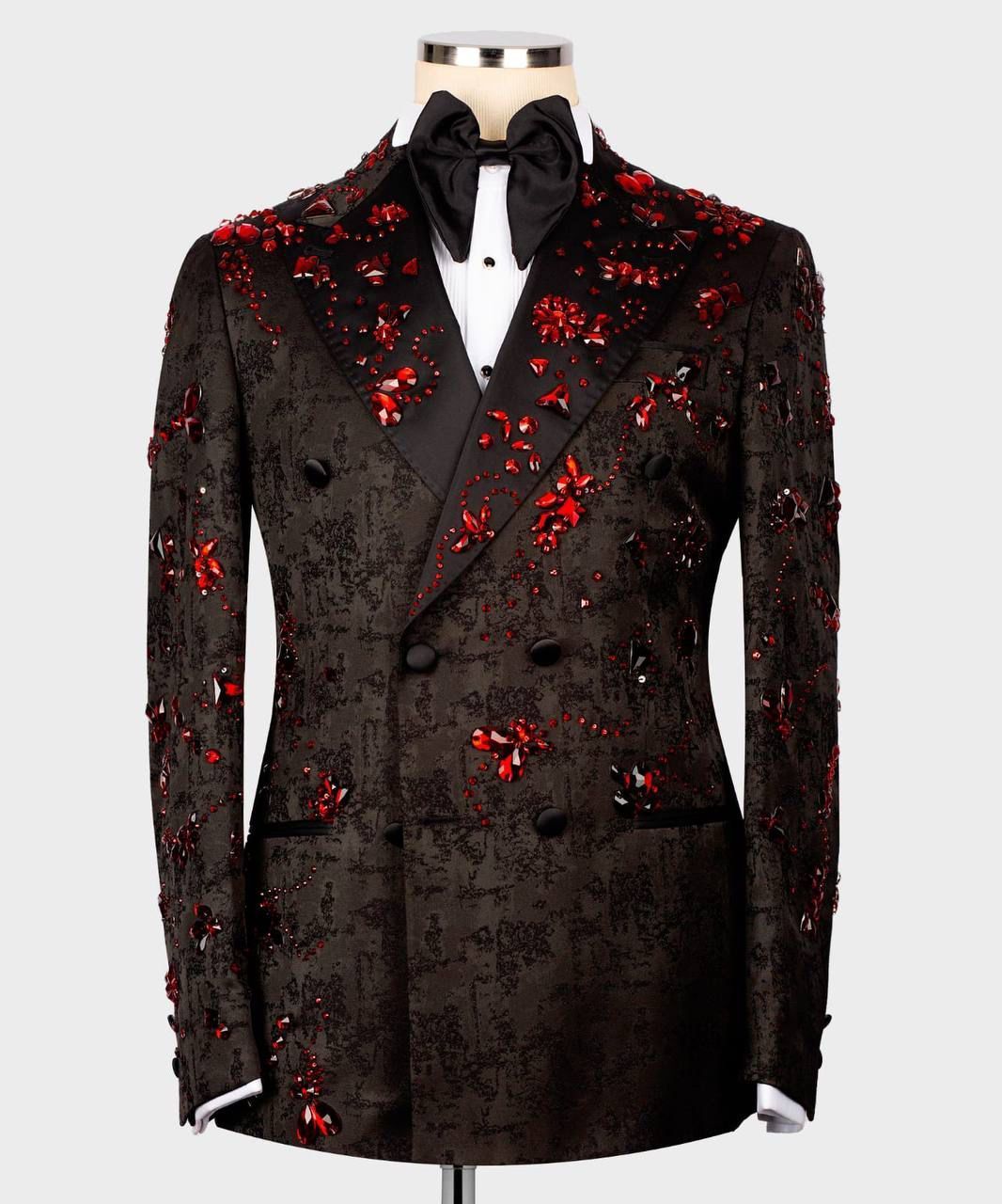 ORIGINAL MILANO – 2Pcs Black & Ruby Crystal Couture Tuxedo