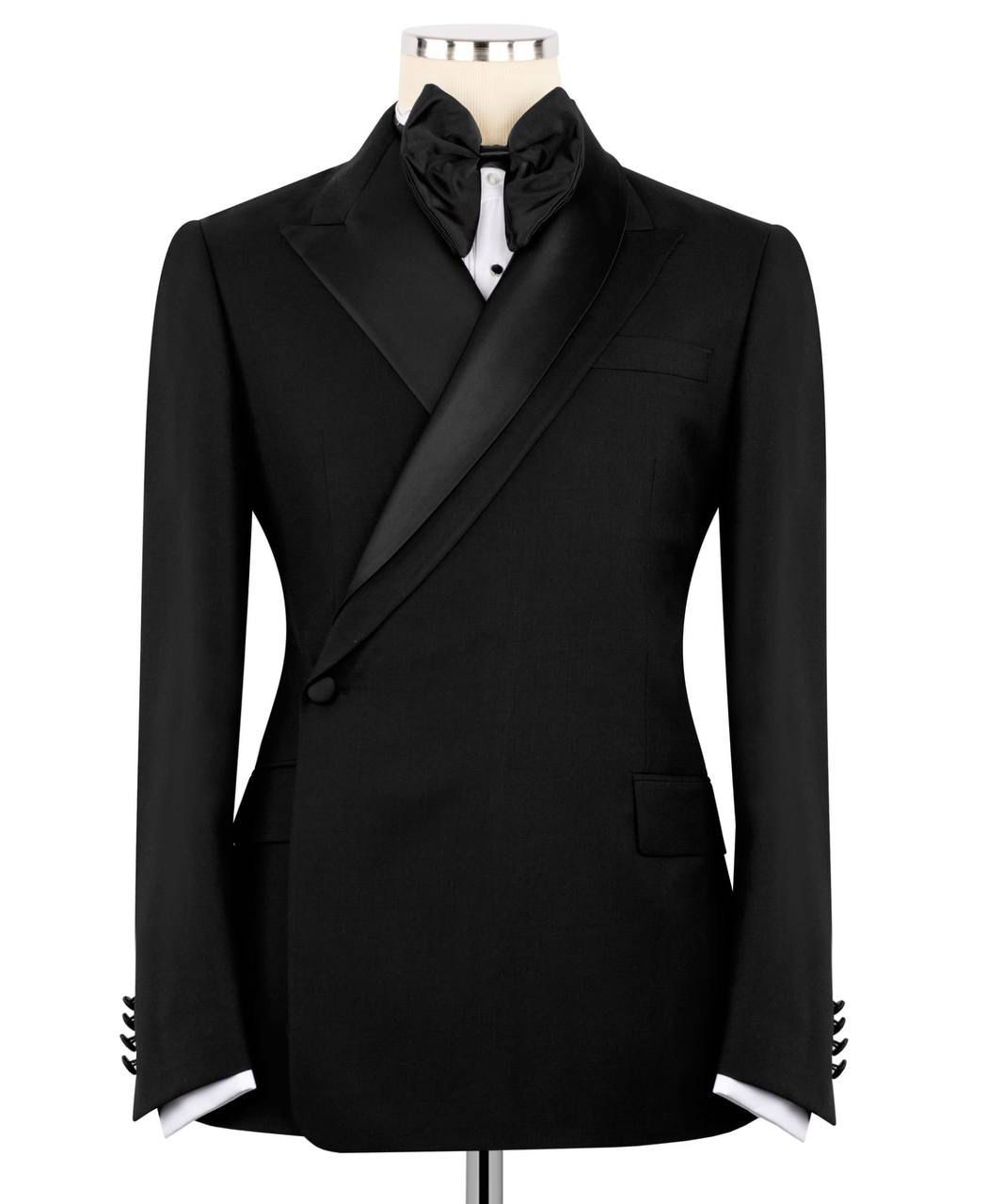 ORIGINAL MILANO – Black Satin Peak Lapel Modern Tuxedo