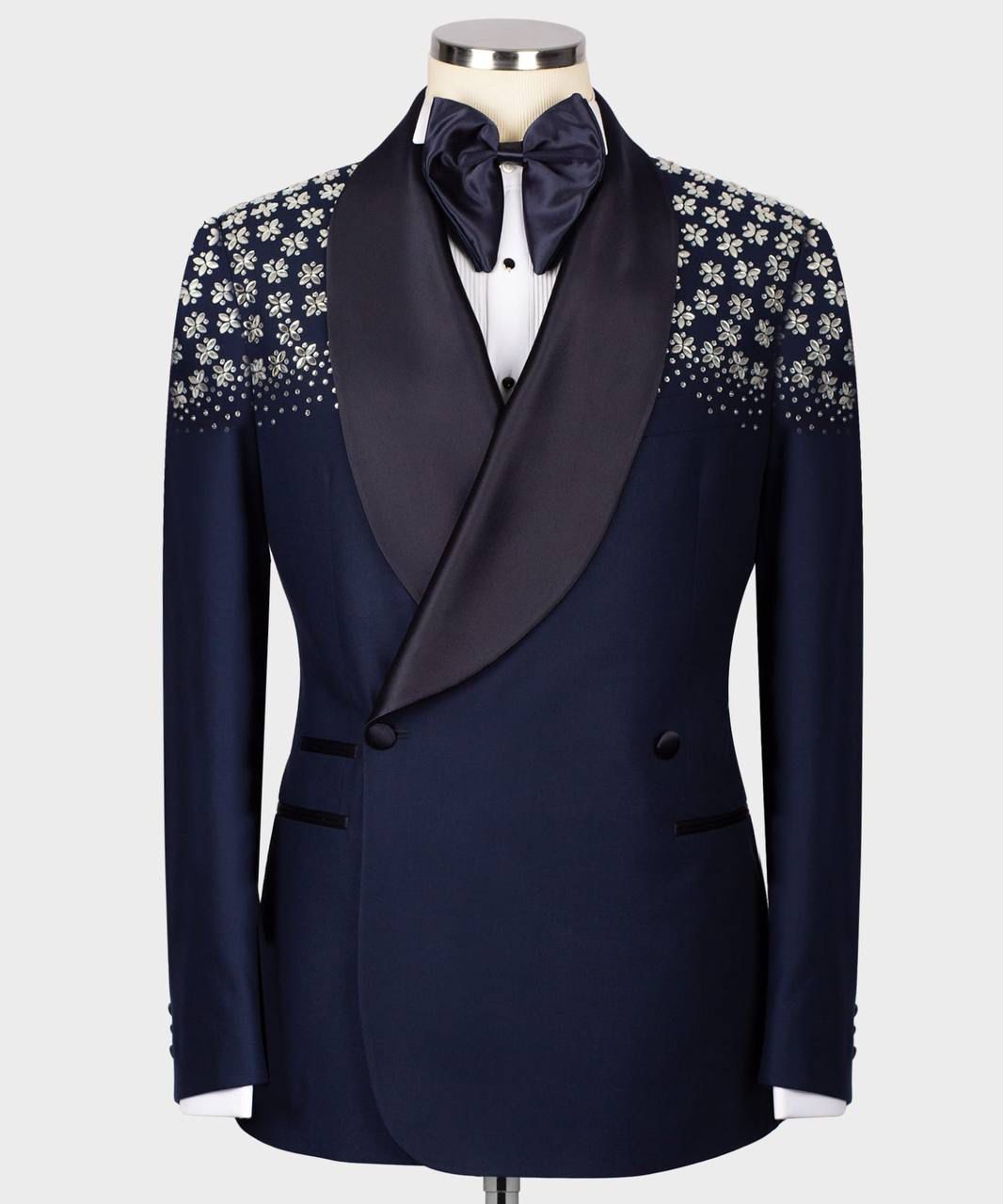 ORIGINAL MILANO –2Pcs Midnight Blue Crystal Floral Tuxedo