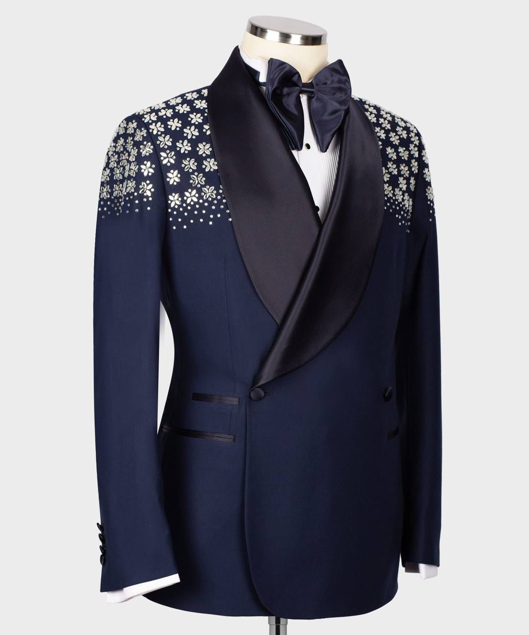 ORIGINAL MILANO –2Pcs Midnight Blue Crystal Floral Tuxedo