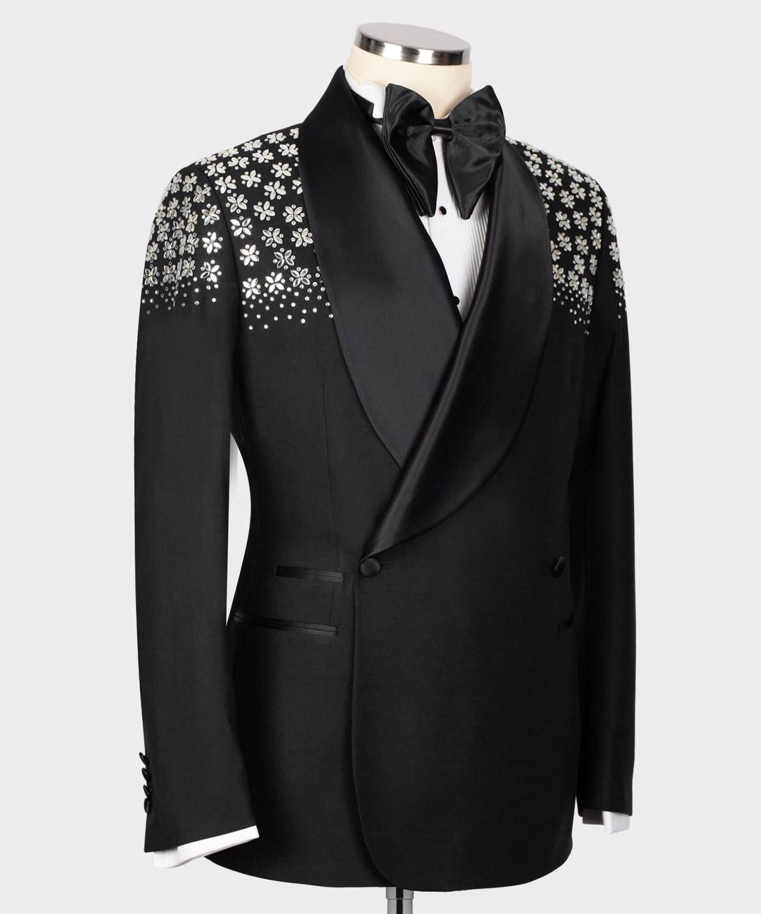 ORIGINAL MILANO –2Pcs Classic Black Crystal Floral Tuxedo
