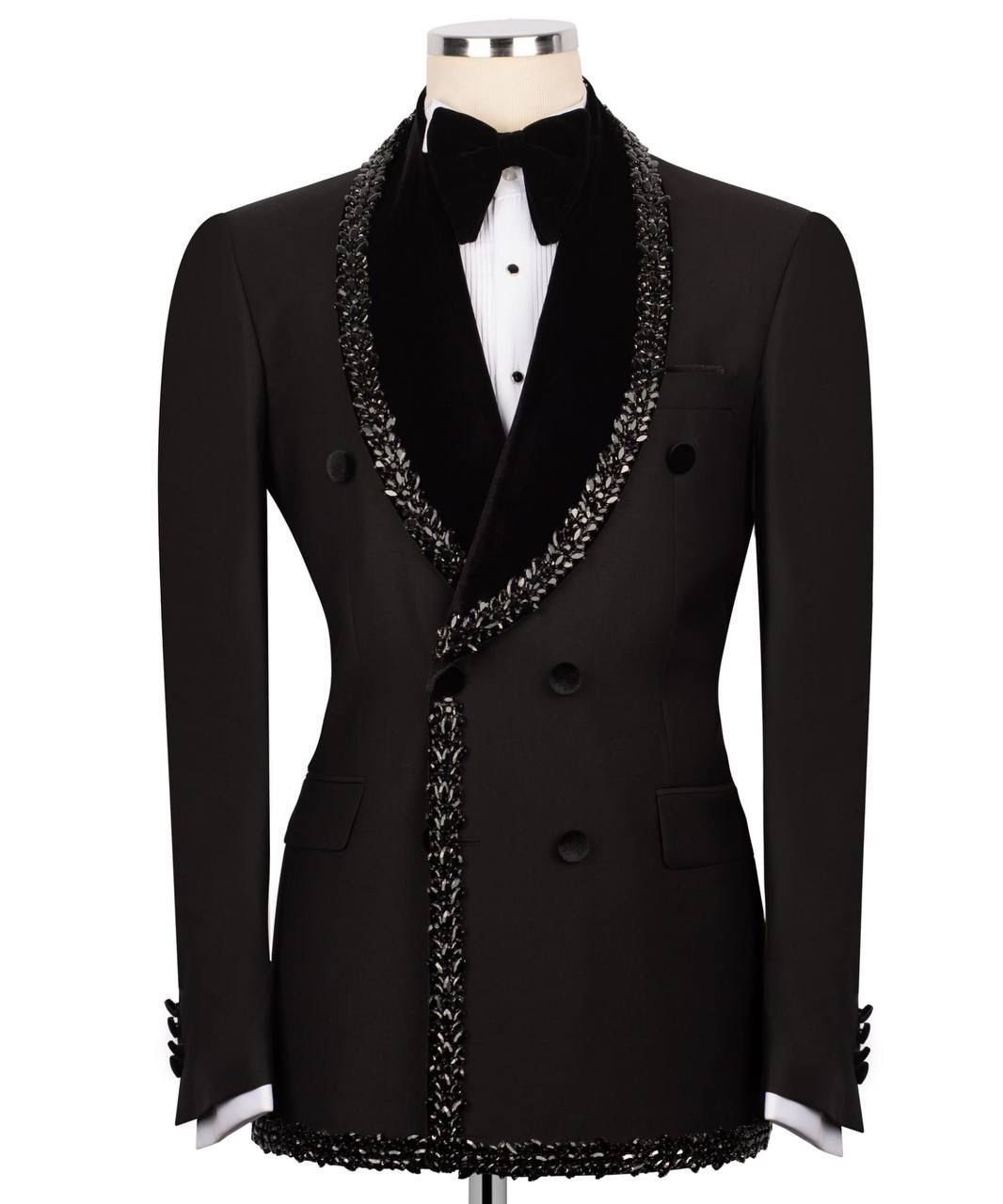ORIGINAL MILANO –2Pcs Black Crystal Trim Double-Breasted Tuxedo