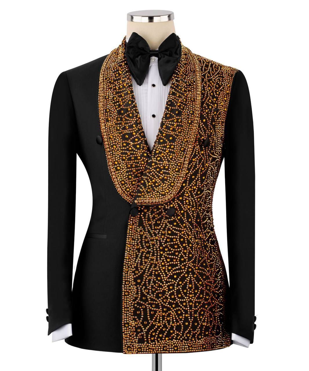 ORIGINAL MILANO – Black & Gold Crystal Couture Tuxedo