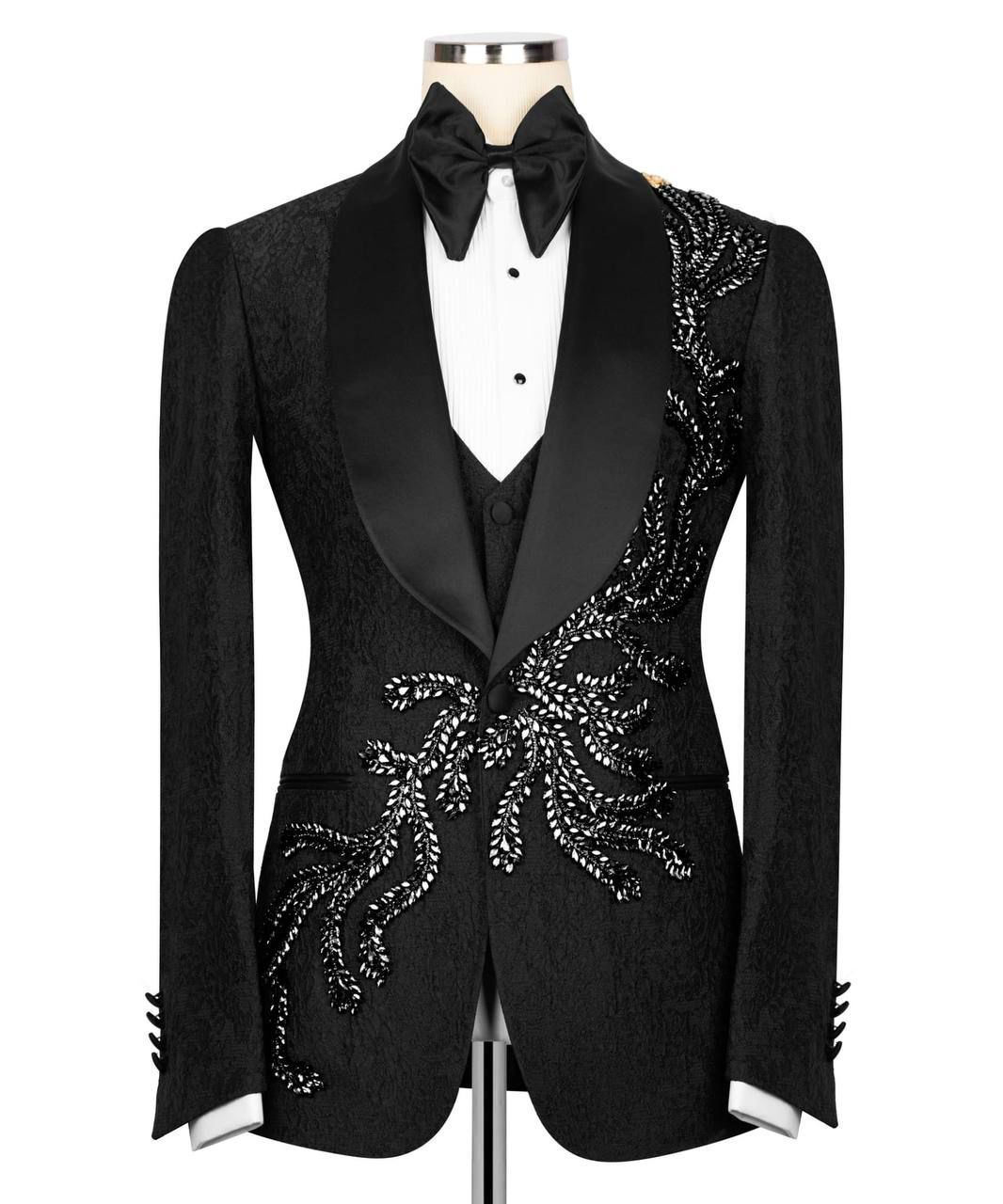 ORIGINAL MILANO- 3Pcs Black Embellished Tuxedo Jacket