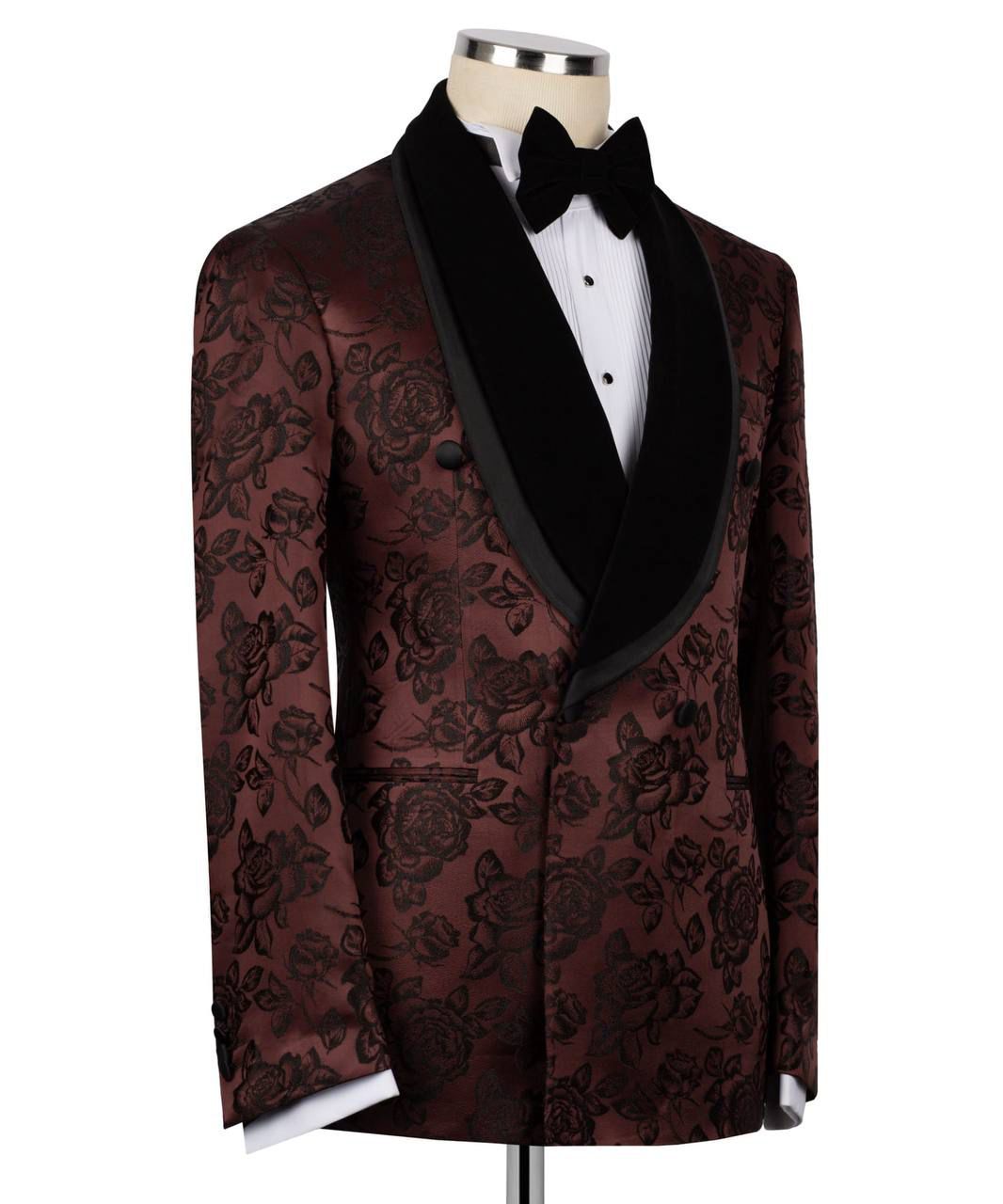 ORIGINAL MILANO –2pcs Burgundy Floral Tuxedo Jacket