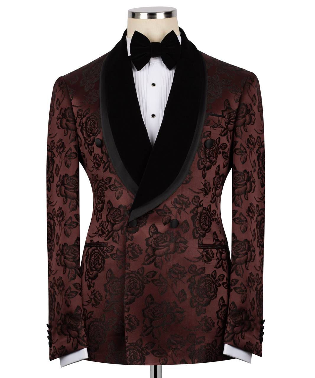 ORIGINAL MILANO –2pcs Burgundy Floral Tuxedo Jacket