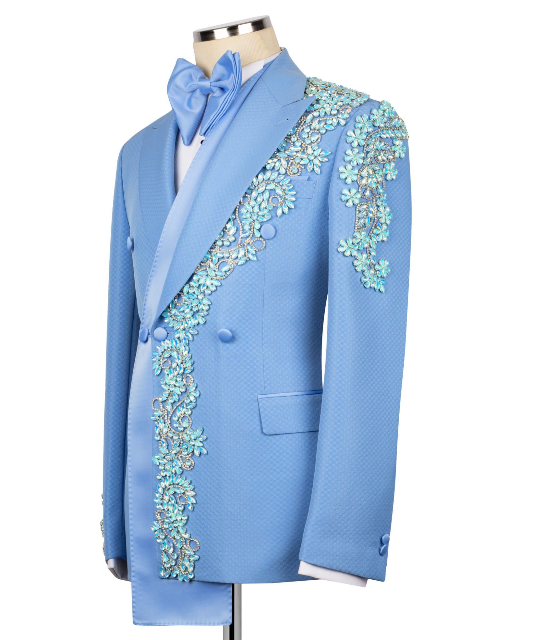 ORIGINAL MILANO – Sky Blue Crystal Embellished Double-Breasted Tuxedo