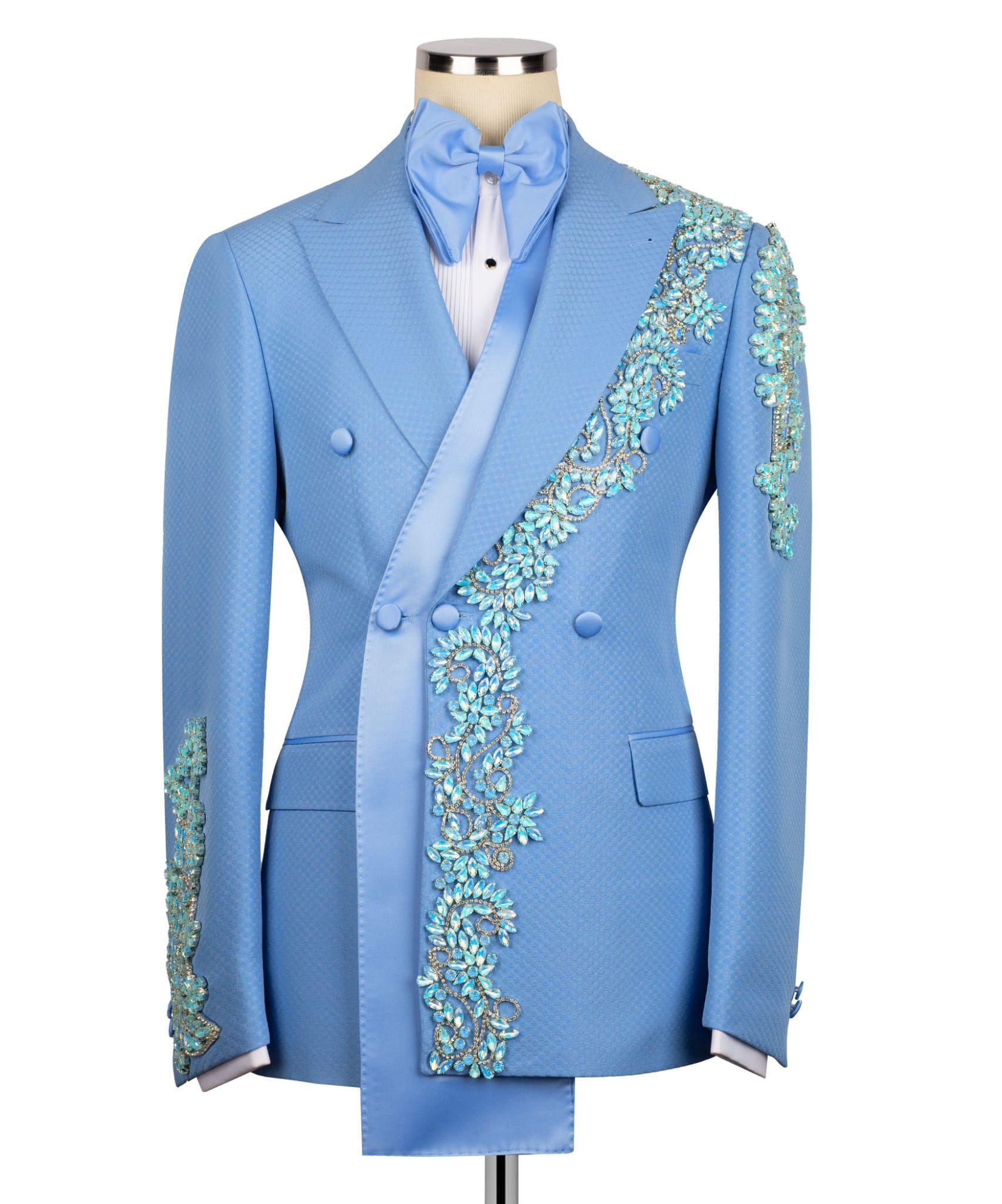 ORIGINAL MILANO – Sky Blue Crystal Embellished Double-Breasted Tuxedo