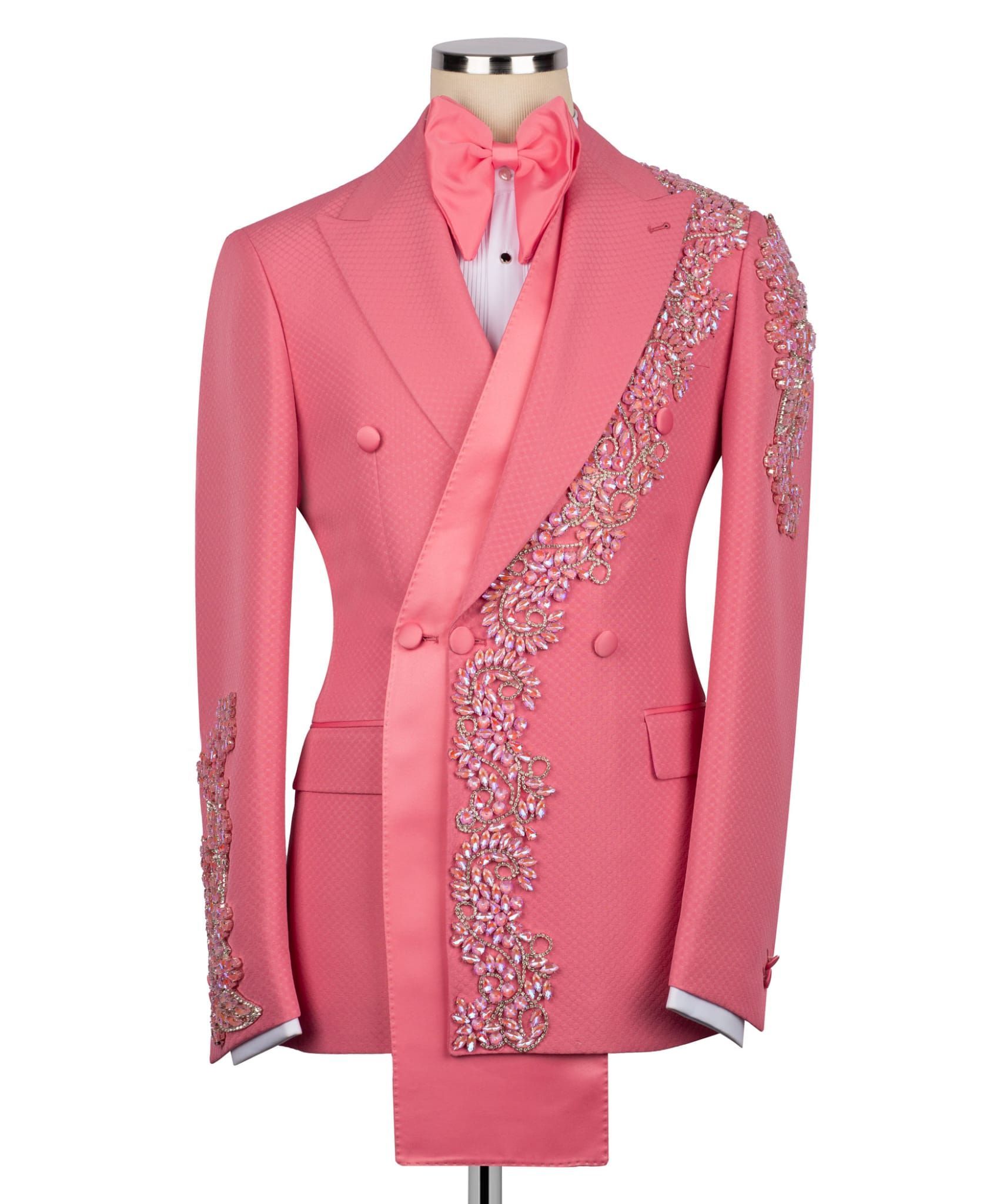 ORIGINAL MILANO – Pink Crystal Embellished Double-Breasted Tuxedo