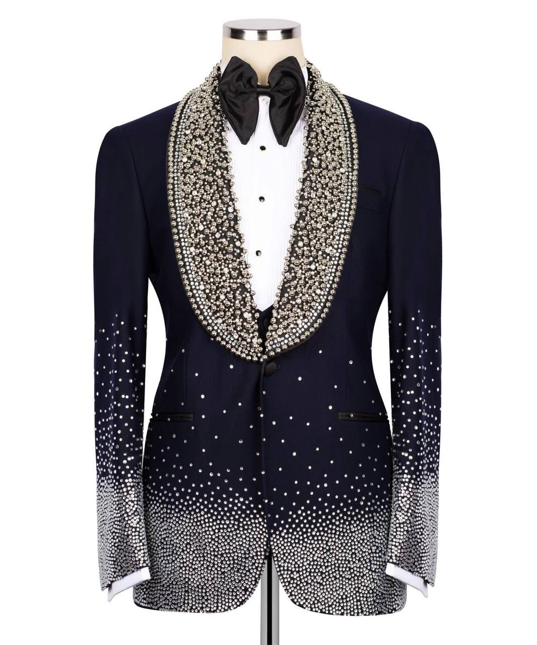 ORIGINAL MILANO Navy Crystal Tuxedo Jacket