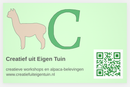 Logo for Creatief uit Eigen Tuin met beige alpaca, groene C, en ondertiteling “Workshops & Alpaca-Belevingen”
