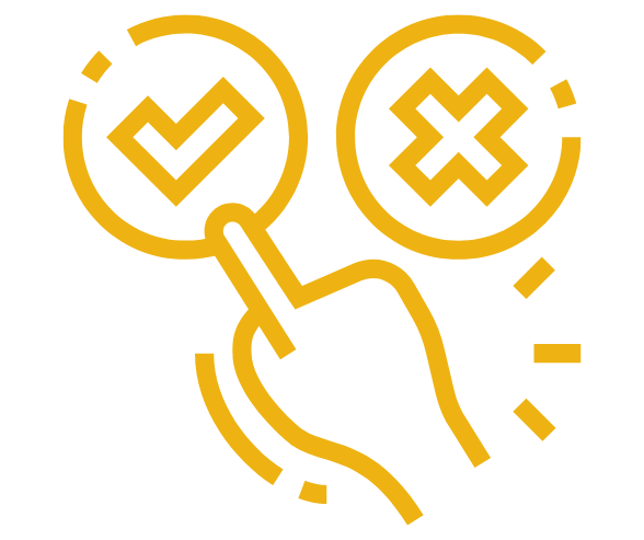 Golden hand tapping checkmark and X icons, suggesting choosing between yes and no options
