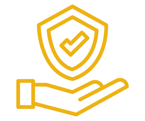 Yellow shield with checkmark above an outstretched hand icon