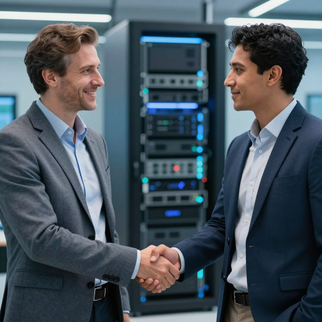 Vault Technologies and MSP partner shaking hands, representing a non-compete white-label partnership
