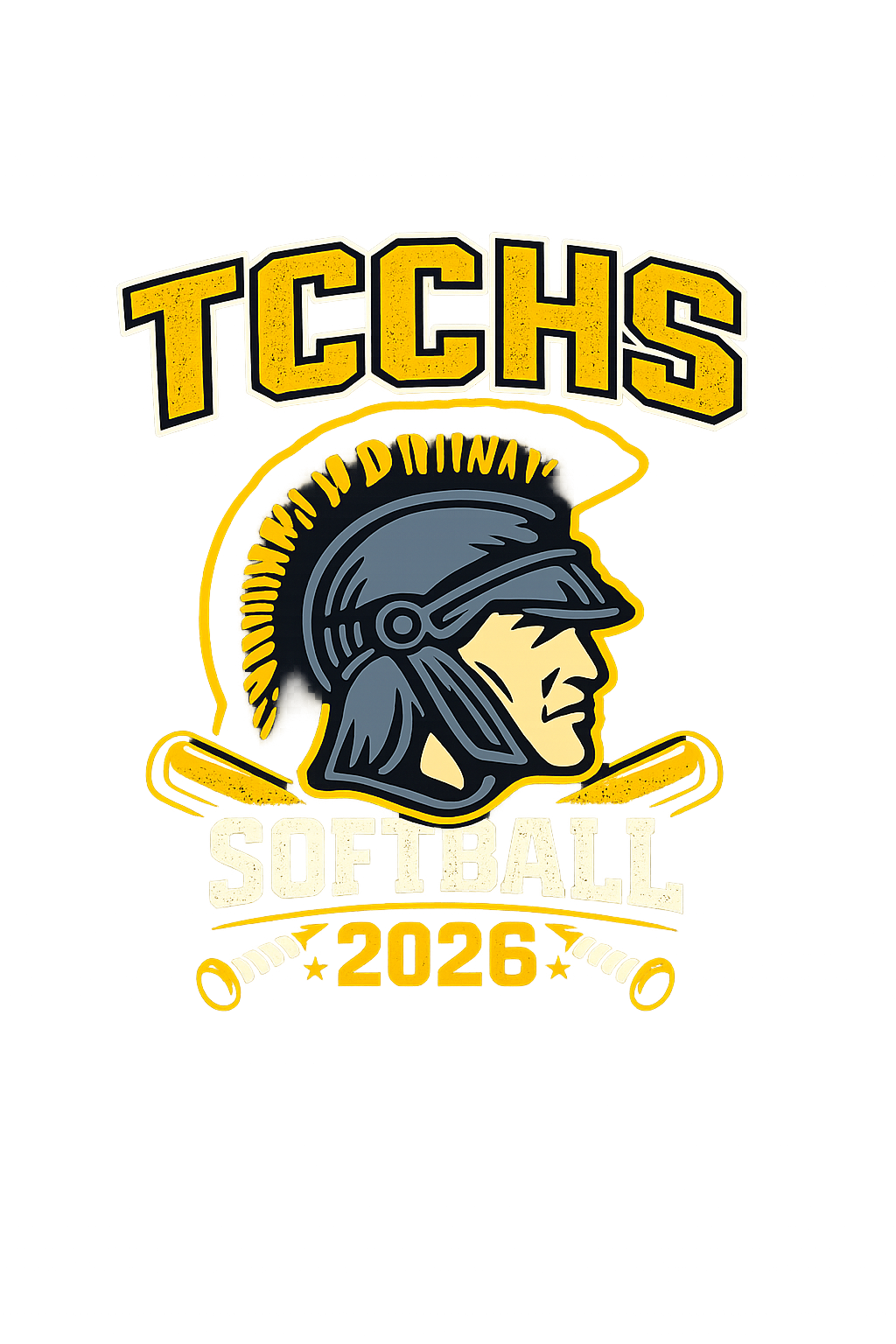 TCCHS Trojan helmet logo in gold, black, and gray with “SOPHOMORES 2026” text