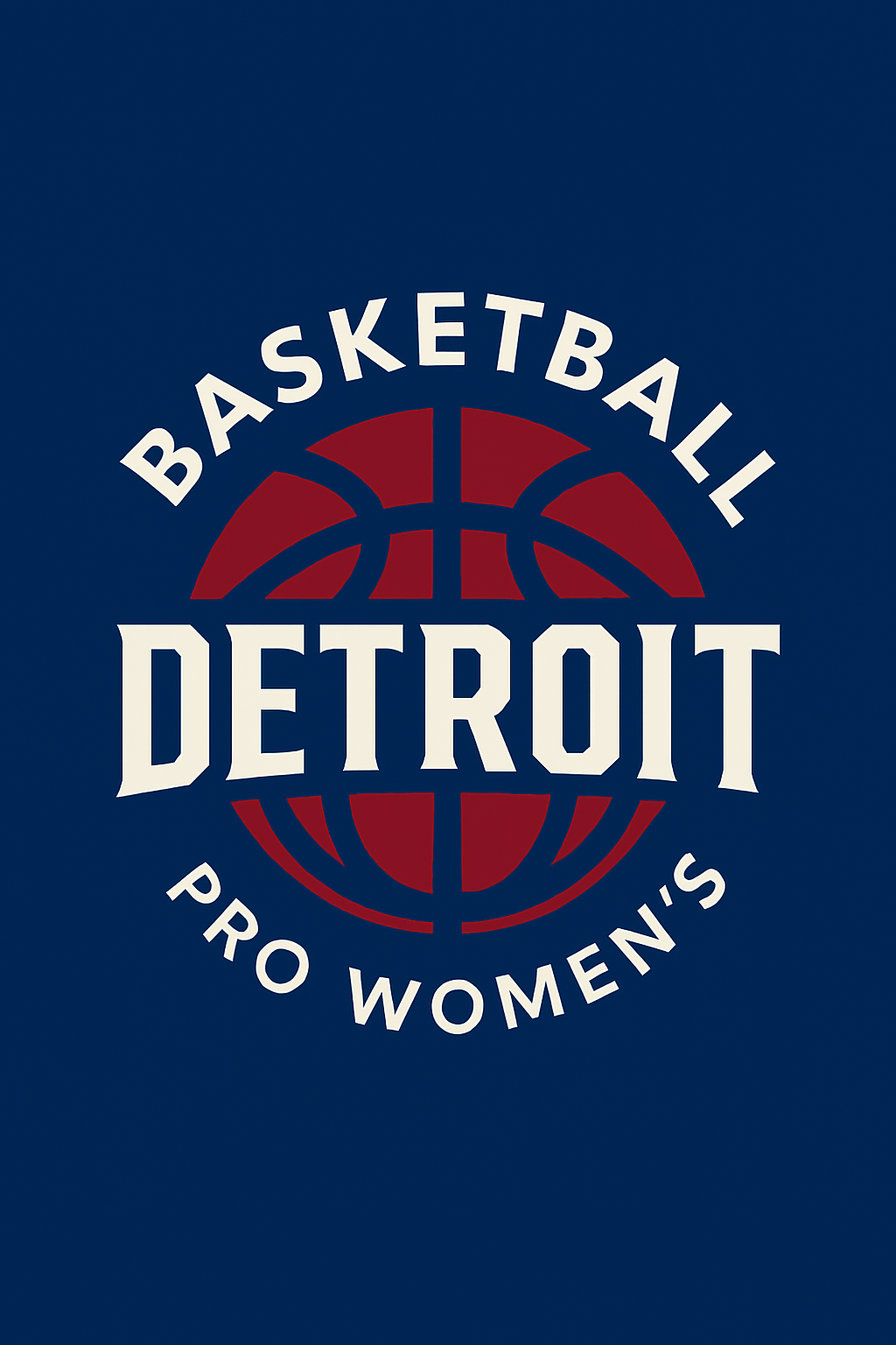 Basketball Detroit Pro Women's logo on navy blue background: red basketball, white text
