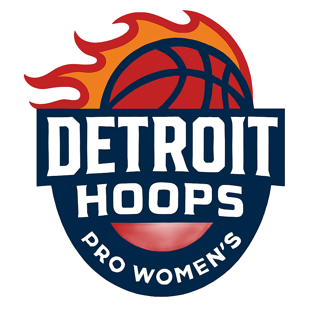 Detroit Hoops logo: basketball with flames, text