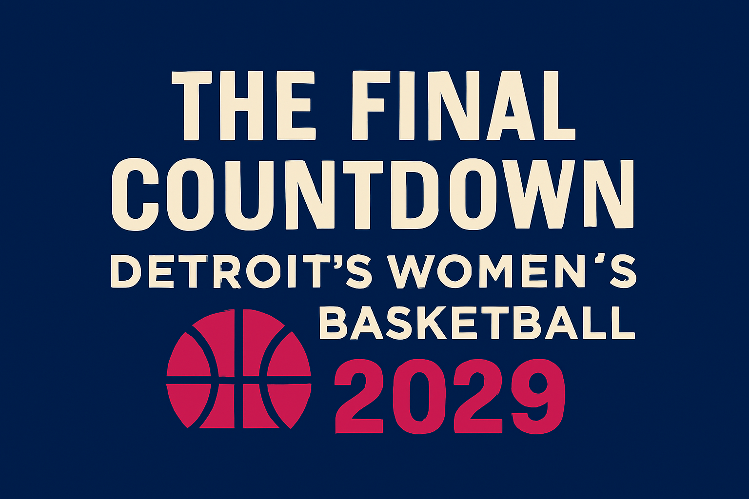 Text graphic for Detroit's Women's Basketball in 2029; basketball icon, text 