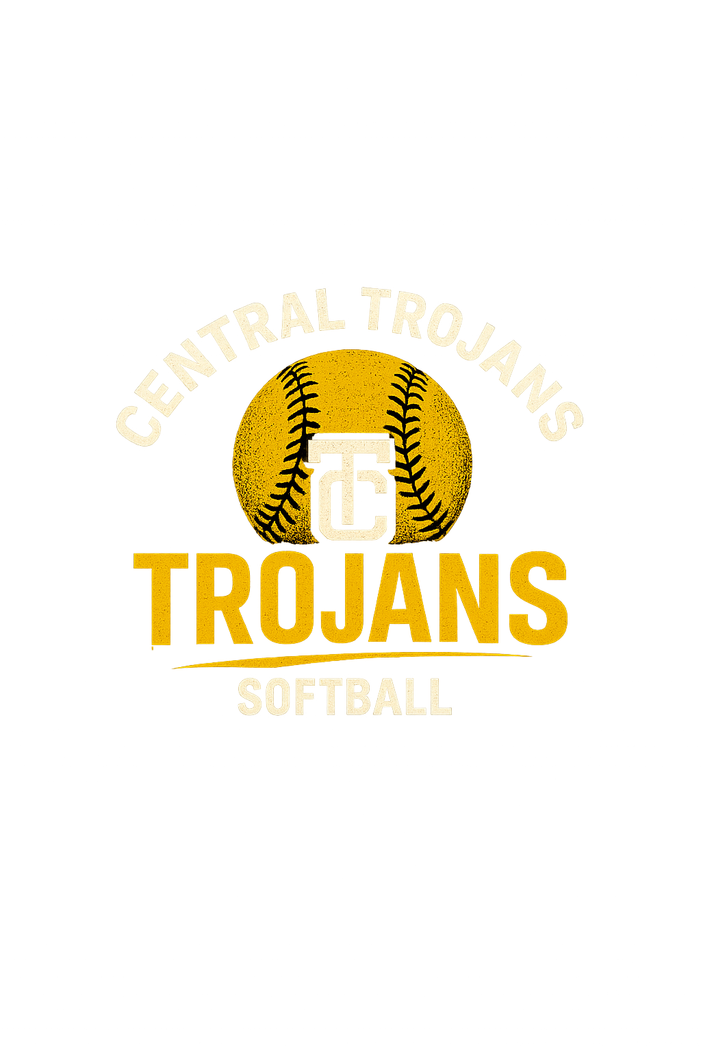 Central Trojans Softball logo with yellow softball and crossed bats on white background