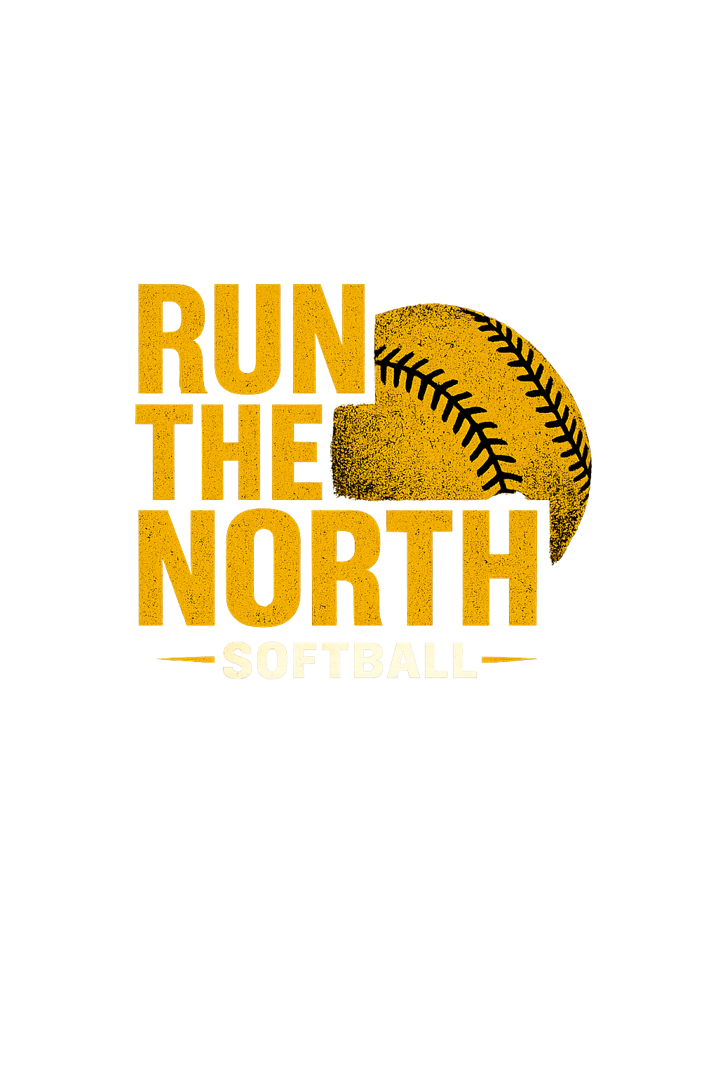 Gold “Run the North” softball logo with a yellow softball on a white background