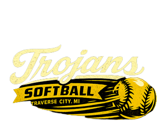 Trojans Softball logo in yellow and black with a softball graphic, Traverse City, MI