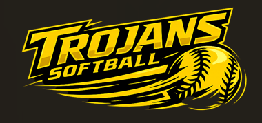 Trojans Softball logo in black and gold with a stylized Trojan helmet and motion streaks