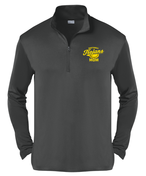 Charcoal gray quarter-zip pullover with yellow
