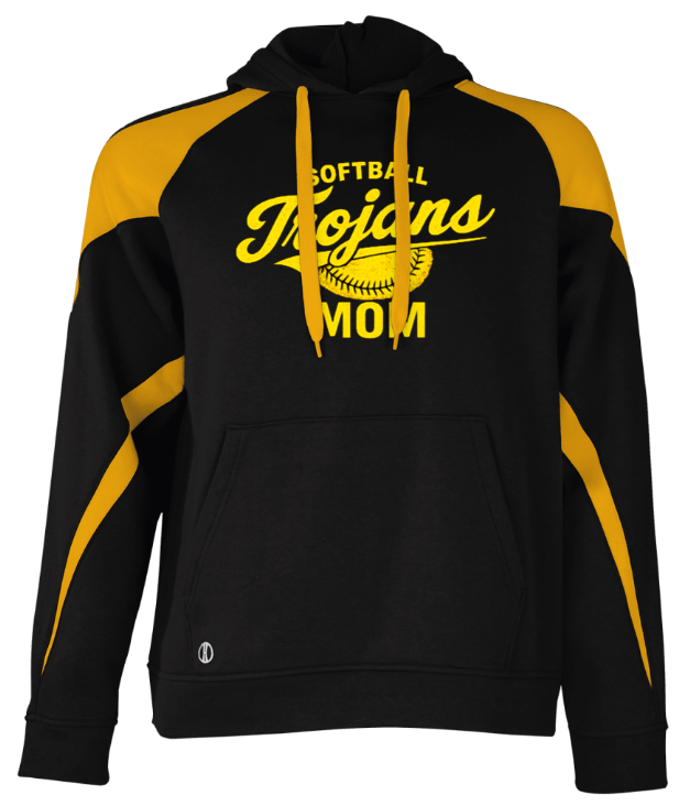 Black and yellow softball hoodie with the text
